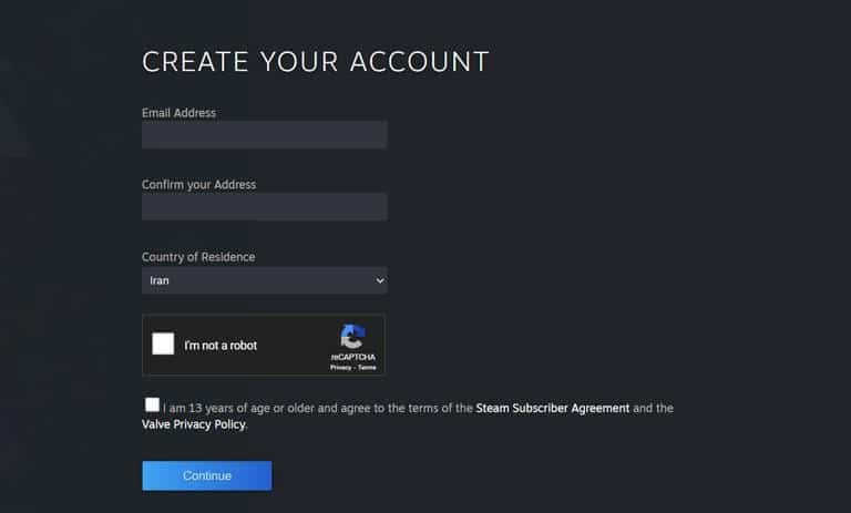 ایجاد حساب کاربری در Steam