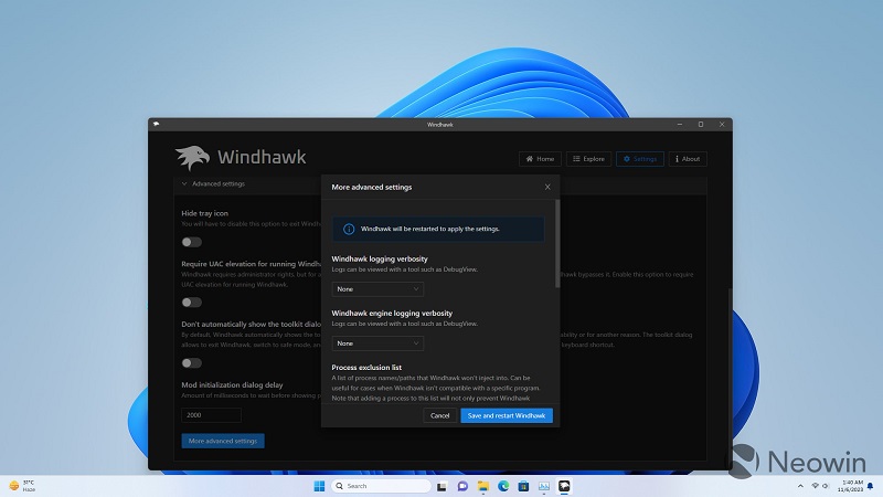 1699309130 941 برنامه مد Windhawk برای ویندوز ۱۱ از حالت بتا خارج