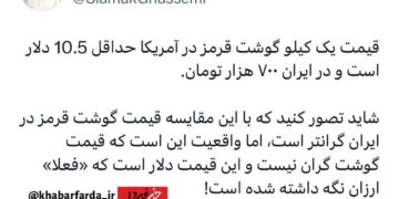 توییت یک فعال اقتصادی: قیمت یک کیلو گوشت قرمز در آمریکا حداقل ۱۰.۵ دلار است و در ایران ۷۰۰ هزار تومان