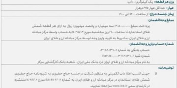 دومین جلسه حراج شمش طلای استاندارد برگزار می‌شود