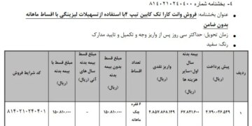 نحوه فروش وانت کارا به روش لیزینگ اعلام شد