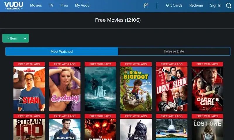 برنامه پخش رایگان فیلم: Vudu