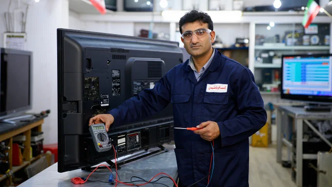 تصویر تکنسین بسیار با تجربه و سن بالا و بسیار متخصص در تعمیر تلویزیون در رشت