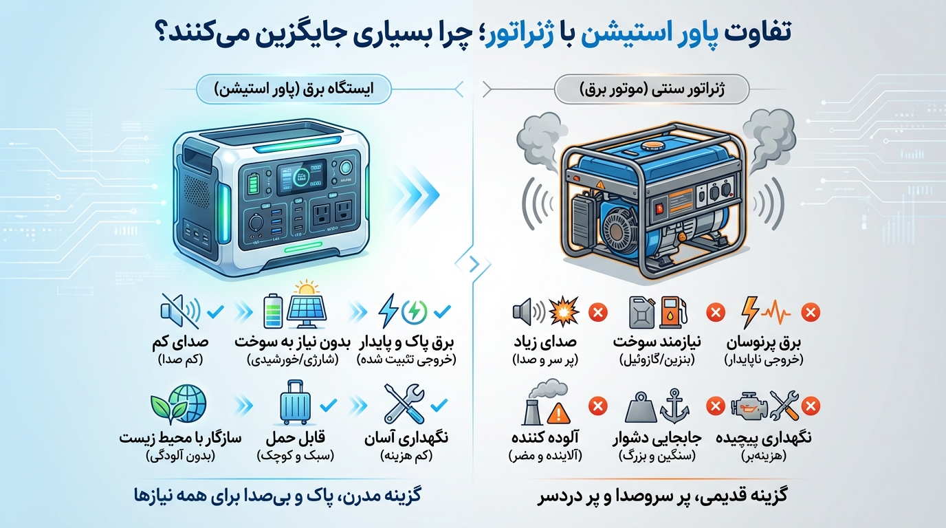 تفاوت پاور استیشن با ژنراتور؛ چرا بسیاری جایگزین می‌کنند؟