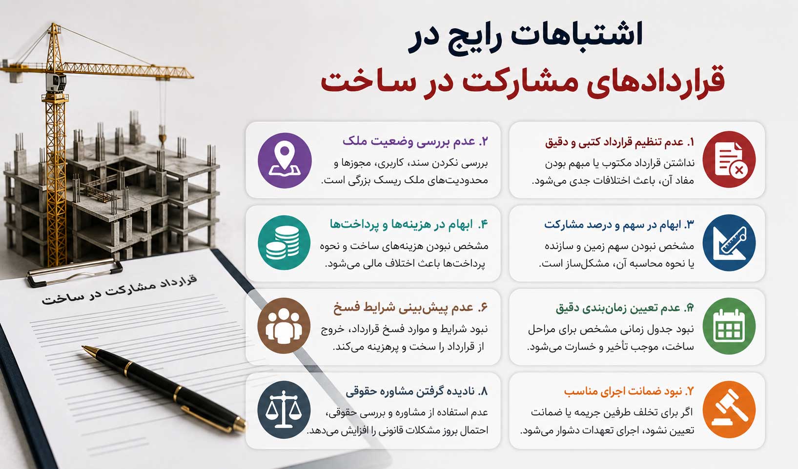 هنگام ساختوساز مشترک با سازنده، چه نکاتی را باید در قرارداد داشته باشیم؟ 2 اشتباهات رایج در قراردادهای مشارکت در ساخت