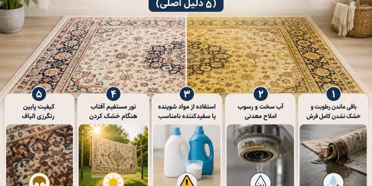 چرا بعضی فرش‌ها بعد از شستشو زرد می‌شوند؟ (5 دلیل اصلی)