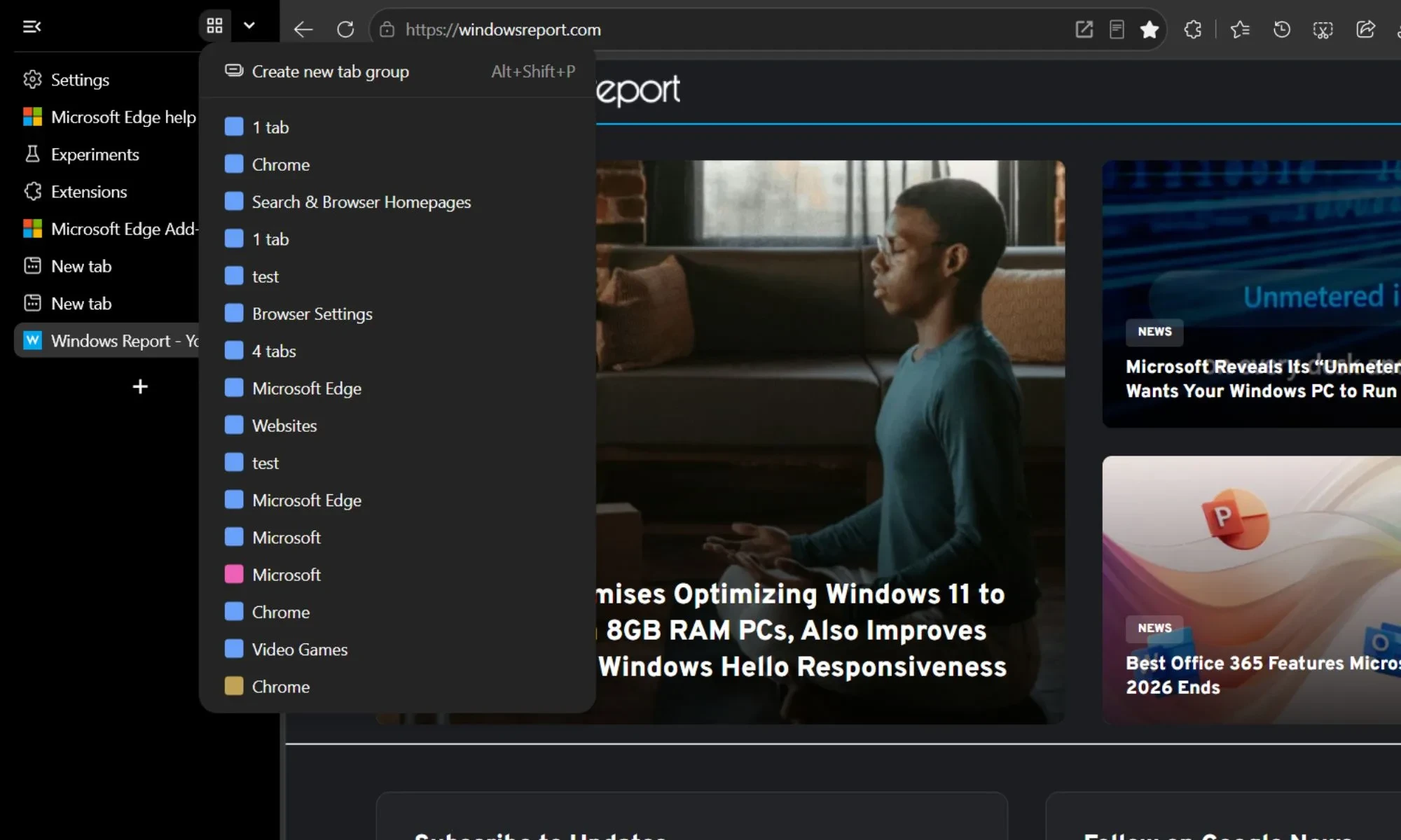 ویژگی جدید Microsoft Edge با الهام از گوگل کروم. با دکمه جدید Tab Groups از شلوغی برگه ها جلوگیری کنید