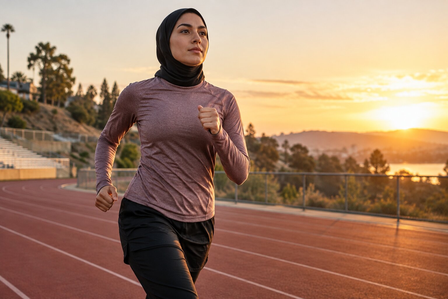 خانمی در حال دویدن با لباس های ورزشی جذاب زنانه