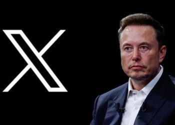 Left: a bold white X-shaped logo on black; right: a man in a navy suit and white shirt on a dark stage, looking serious.