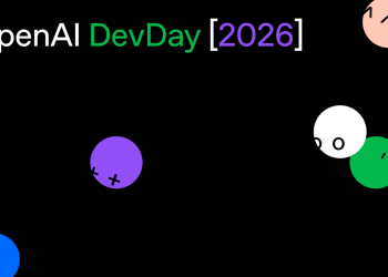 پوستر گرافیکی رسمی رویداد OpenAI DevDay 2026 با پس‌زمینه مشکی، فونت مینیمال و دایره‌های رنگی دارای نمادهای چهره.