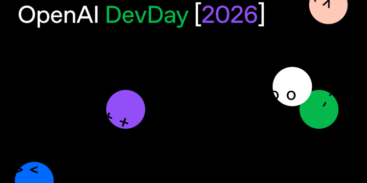 پوستر گرافیکی رسمی رویداد OpenAI DevDay 2026 با پس‌زمینه مشکی، فونت مینیمال و دایره‌های رنگی دارای نمادهای چهره.