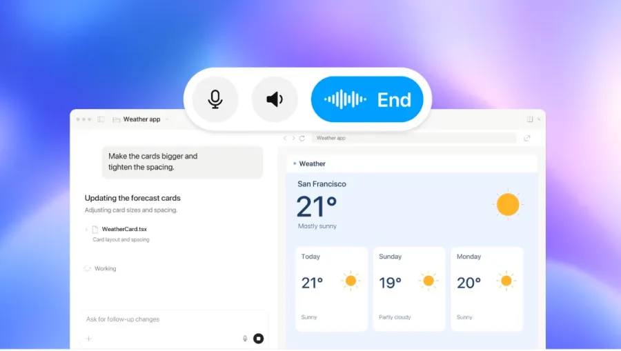قابلیت های جدید مهندسی نرم افزار برای Codex در رویداد Dev Day اعلام شد 6 رابط کاربری کنترل صوتی با دکمه پایان تماس روی صفحه برنامه هواشناسی سانفرانسیسکو و پیش بینی چند روز آینده.