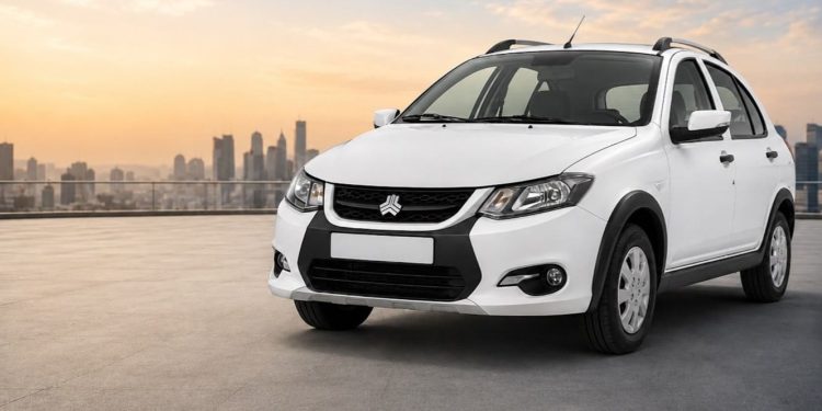 شرایط فروش چهار محصول سایپا اعلام شد. شروع ثبت نام از 14 مهرماه 1 White compact SUV parked on a rooftop with a city skyline at sunset.
