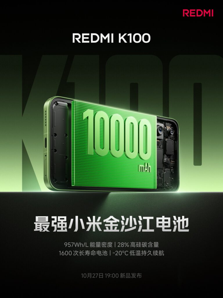 به طور رسمی تایید شده است که Redmi K100 دارای باتری 10000 میلی آمپر ساعتی خواهد بود. بزرگترین باتری در تاریخ گوشی های شیائومی diginoy