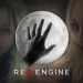 پوستر گرافیکی موتور بازی‌سازی REX Engine کپکام شامل تصویر دست روی کره ماه نورانی در مرکز، در کنار چهره دختربچه خندان (رز وینترز) در سمت چپ و چهره زامبی ترسناک در سمت راست.