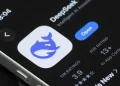 DeepSick با ابزار منبع باز DeepInfer خود رقبای آمریکایی را تحت فشار قرار می دهد 17 نمای نزدیک از صفحه گوشی هوشمند که اپلیکیشن دیپسیک با نماد نهنگ آبی و امتیازات آن را در گوگل پلی نشان میدهد.