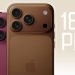 Close-up of three iPhone-like smartphones in purple, pink, and bronze with triple-camera backs; bold '18 PRO' lettering on a beige background.