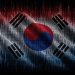 South Korean flag overlaid with glowing binary code, symbolizing cybersecurity in Korea.