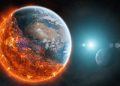 دانشمندان تاریخ آخرالزمان را محاسبه کردند. و آن تاریخ ماه آینده است 16 A fiery, lava-covered planet next to a blue-green Earth-like world with a bright star in the distance.
