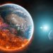 دانشمندان تاریخ آخرالزمان را محاسبه کردند. و آن تاریخ ماه آینده است 8 A fiery, lava-covered planet next to a blue-green Earth-like world with a bright star in the distance.