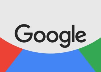 لوگوی مشکی‌رنگ Google در مرکز کادری بیضی با پس‌زمینه سه‌رنگ قرمز، آبی و سبز.