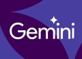 لوگوی سفید Gemini روی پس‌زمینه‌ای انتزاعی با ترکیب رنگ‌های بنفش تیره و آبی.